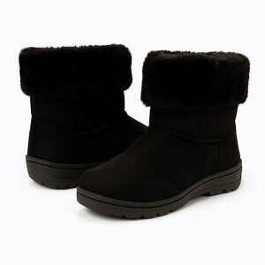 Seven Dials Black Faux Fur Trim Booties | Cozy Winter Ankle Boots | Size 8
